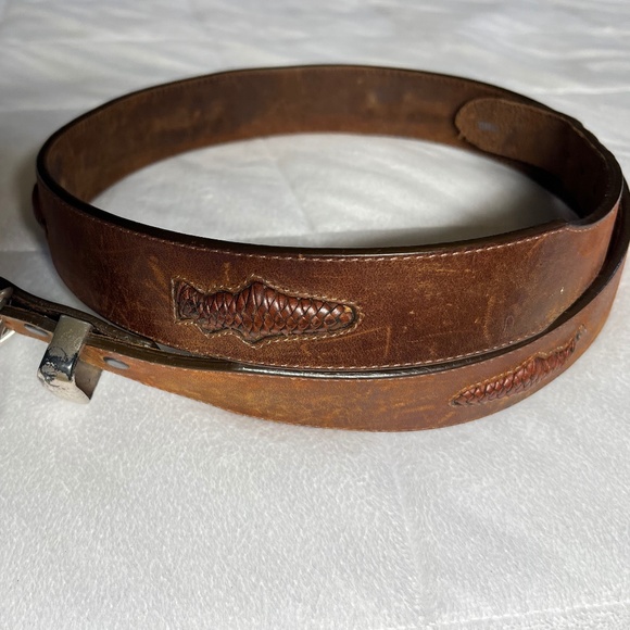 Vintage Orvis Men’s brown leather braided trout belt 36 EUC - Picture 1 of 11